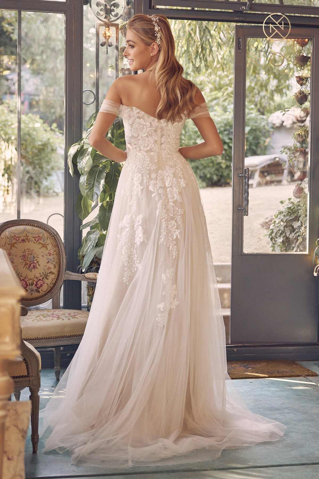 Nox Anabel JE953 Long Sweetheart Neck A-Line Gown Off Shoulder with Slit by DiscountDressShop
