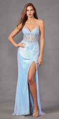 Juliet JT2433A Long Leaf Lace Embroidered Bodice Fitted Slit Gown by DiscountDressShop