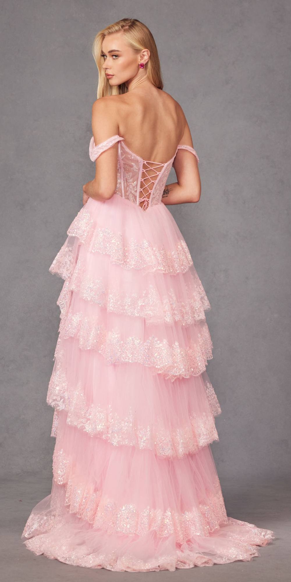 Juliet JT2467K Long Off the Shoulder Draped Sleeve A-Line Gown by DiscountDressShop