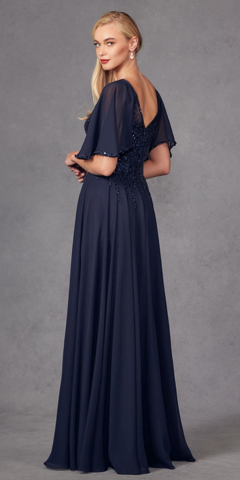 Juliet JTM14F Long A-Line Flutter Mid-Length Sleeve Evening Gown by DiscountDressShop