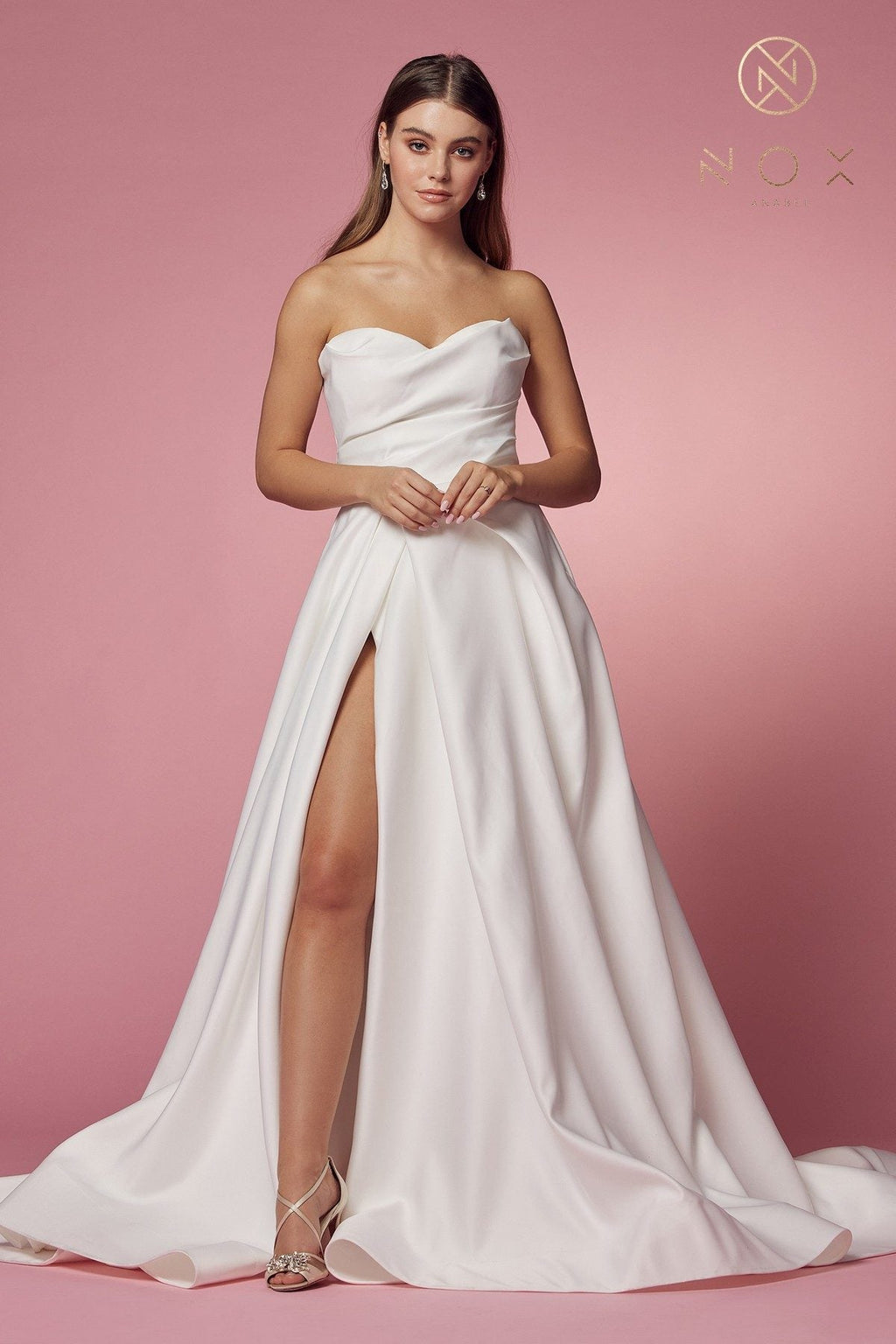 Nox Anabel JW938 Floor Length A-Line Sweep Train Gown High Slit Strapless by DiscountDressShop