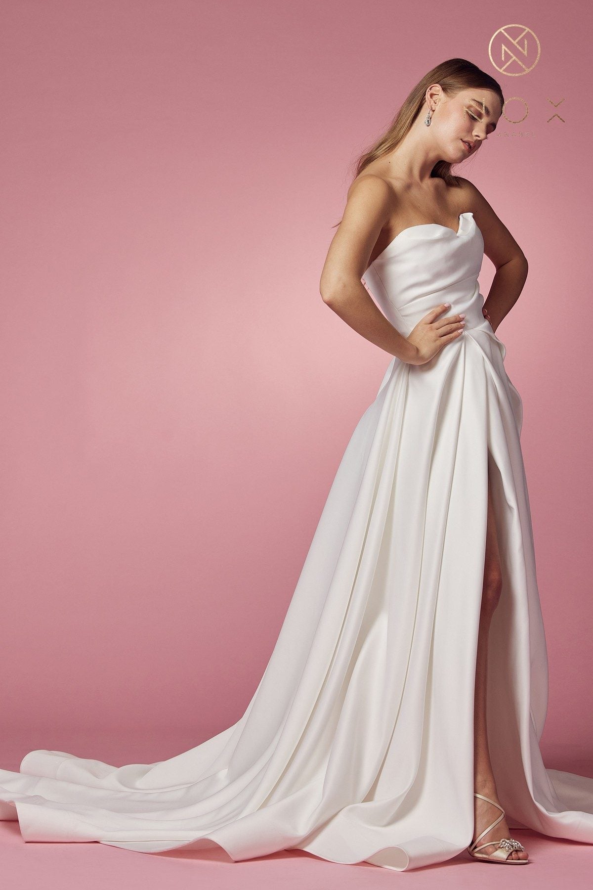 Nox Anabel JW938 Floor Length A-Line Sweep Train Gown High Slit Strapless by DiscountDressShop