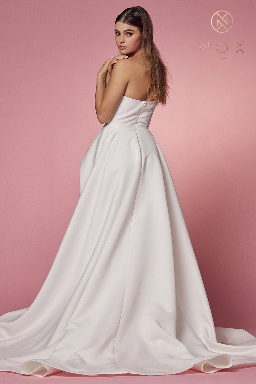 Nox Anabel JW938 Floor Length A-Line Sweep Train Gown High Slit Strapless by DiscountDressShop