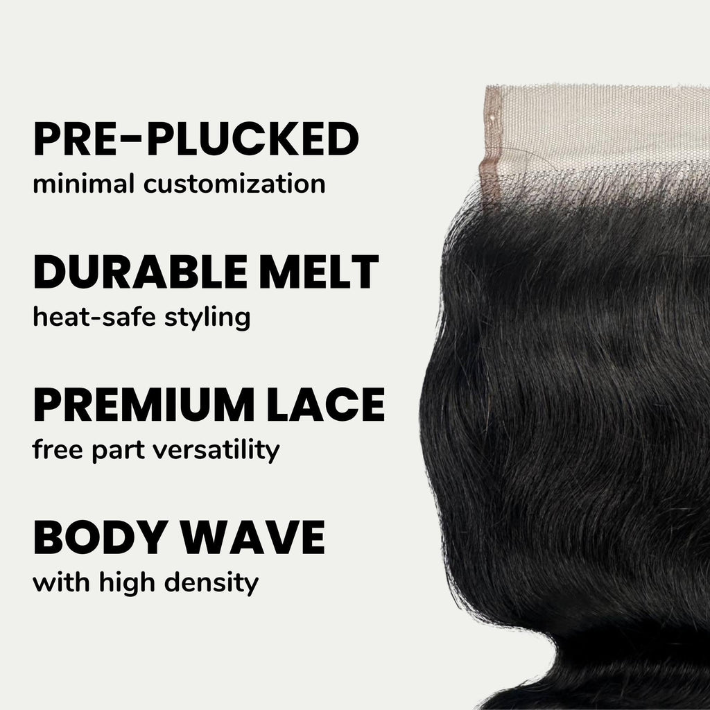Jet Black Body Wave 4x4 HD Lace Human Hair Closure by Private Label