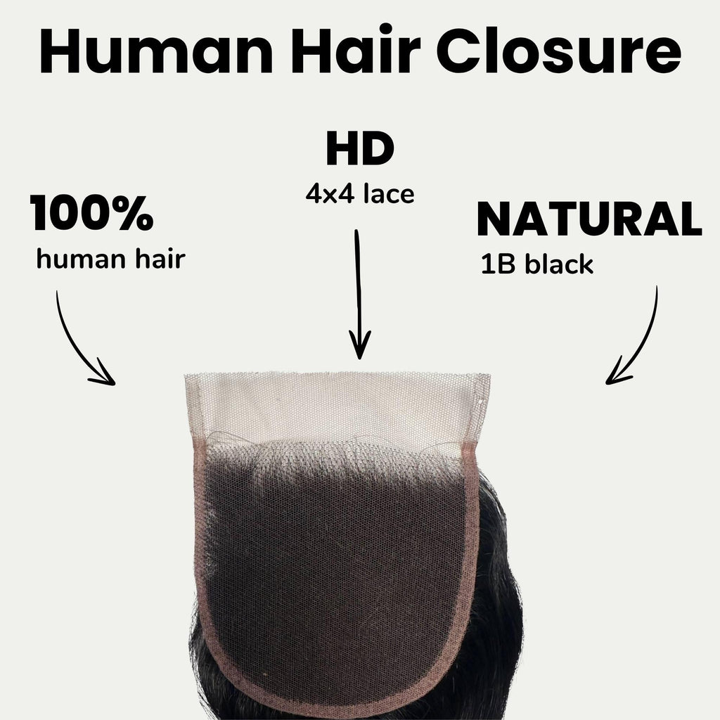 Jet Black Body Wave 4x4 HD Lace Human Hair Closure by Private Label