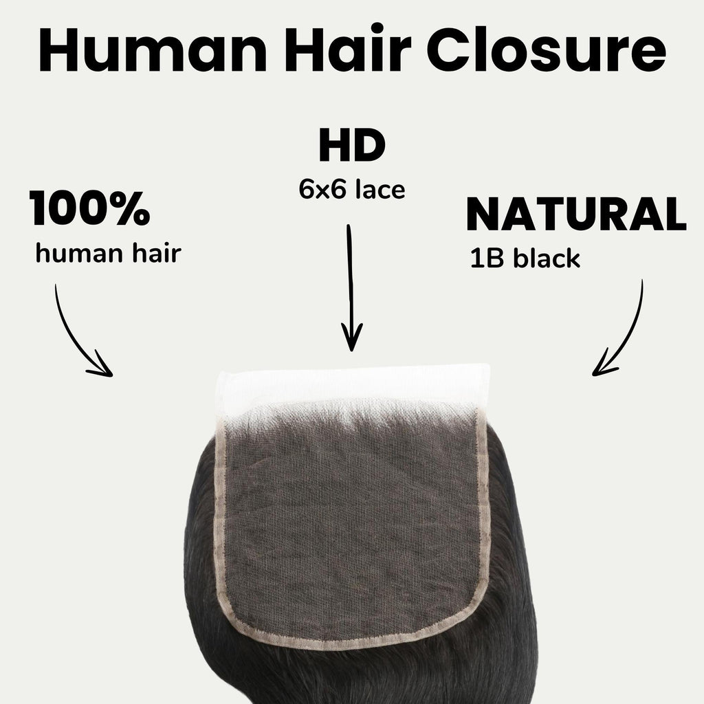 Jet Black Body Wave 6x6 HD Lace Human Hair Closure by Private Label