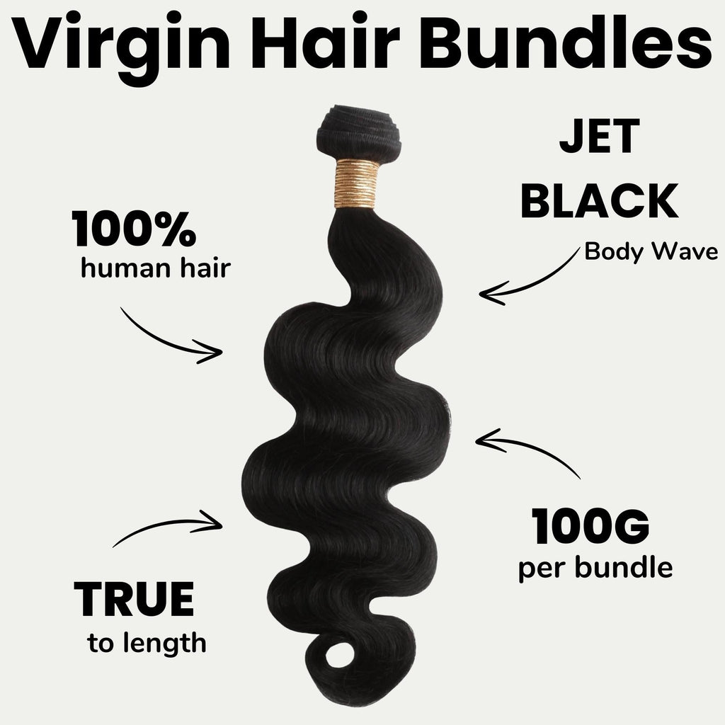 Jet Black Body Wave 100% Human Hair Bundles by Private Label