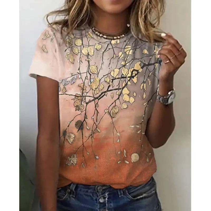 Floral 3D Digital Print Short Sleeve Women's T-Shirt by Trendy Attic Store01