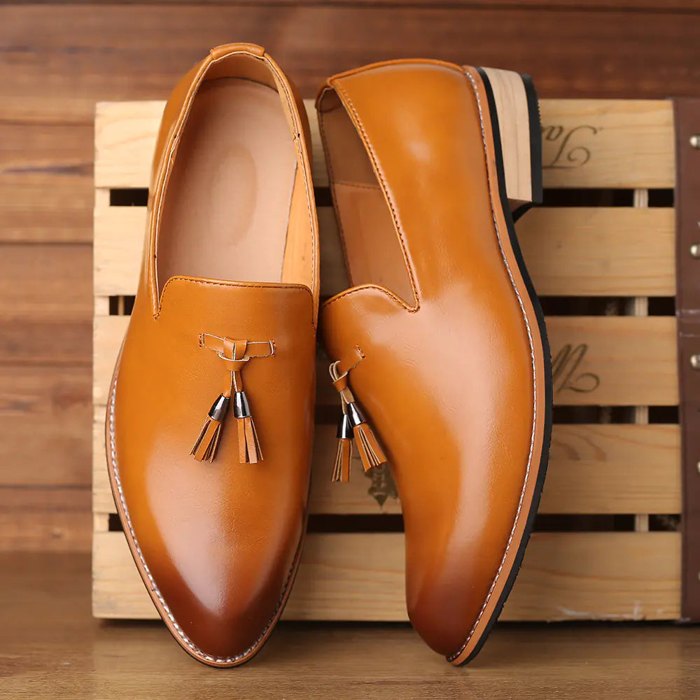 Men's Pointed Toe Leather Dress Shoes - Slip-On Style by Trendy Attic Store01