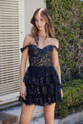 Nox Anabel K856 Short Off the Shoulder A-Line Tiered Skirt Dress by DiscountDressShop
