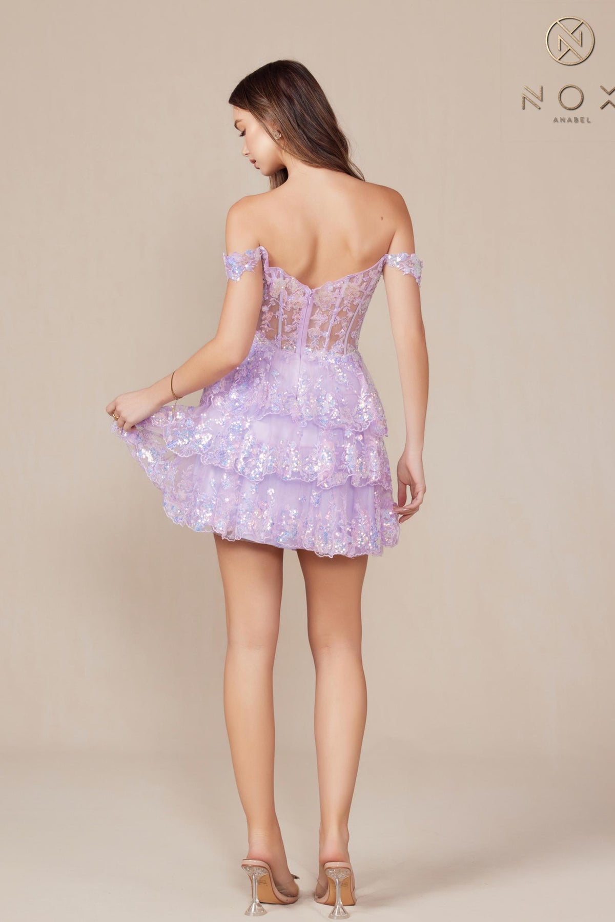 Nox Anabel K856 Short Off the Shoulder A-Line Tiered Skirt Dress by DiscountDressShop