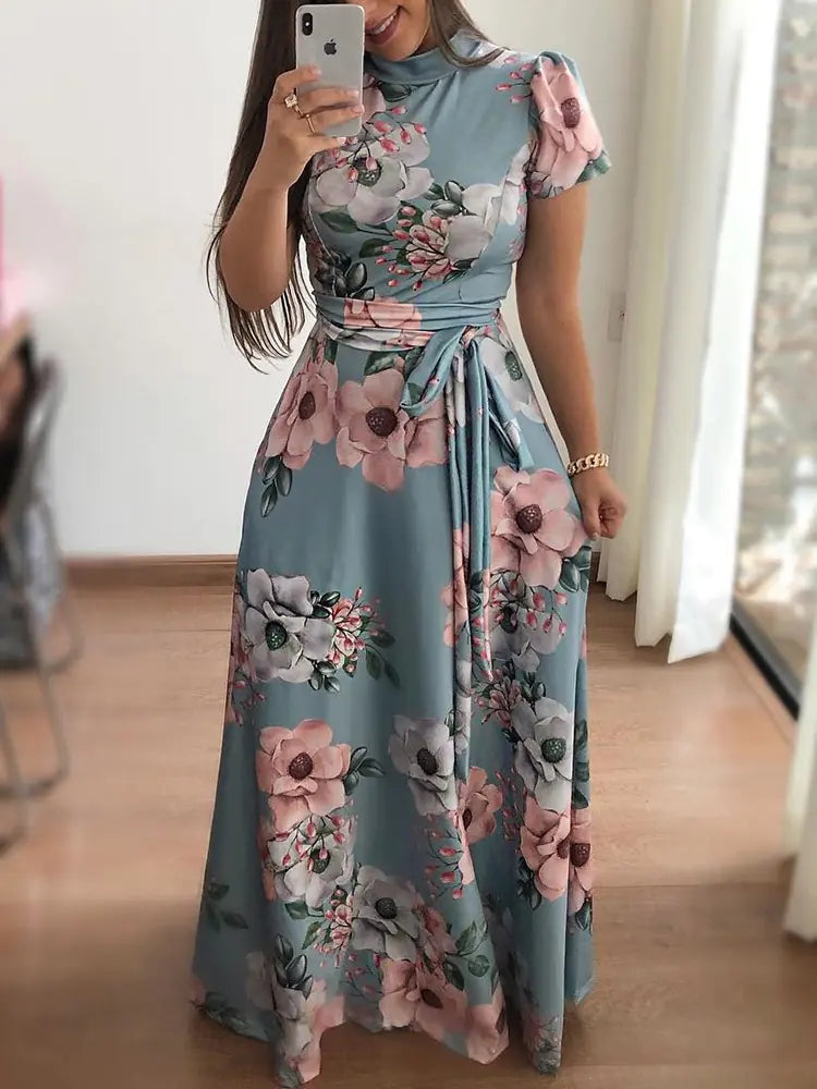 Women's Floral Print Short Sleeve Dress by Trendy Attic Store01