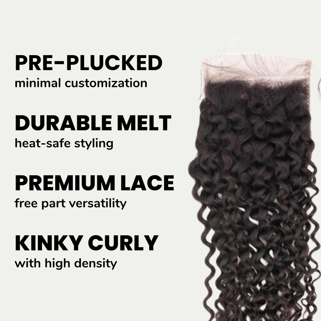 Kinky Curly 4x4 Transparent Lace Human Hair Closure by Private Label