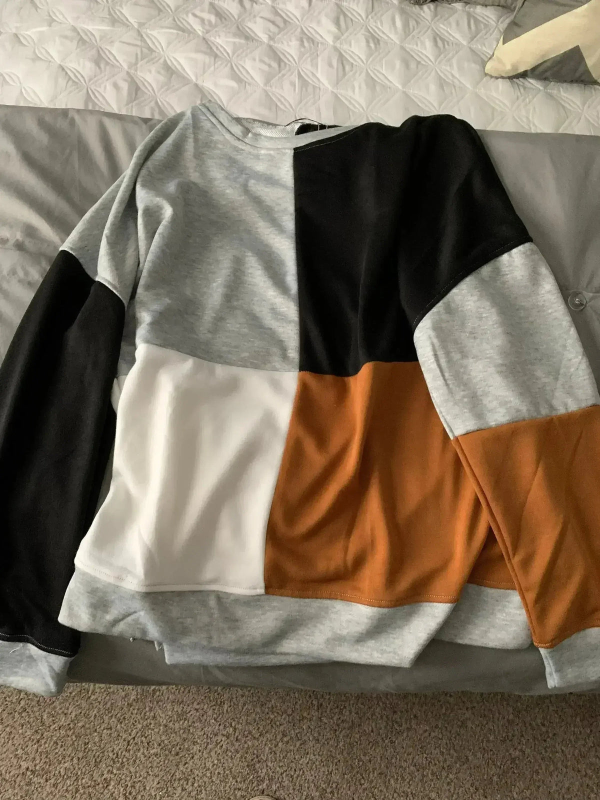 Women's Gray Color Block Round Neck Long Sleeves Pullover Sweatshirt by Femstylo