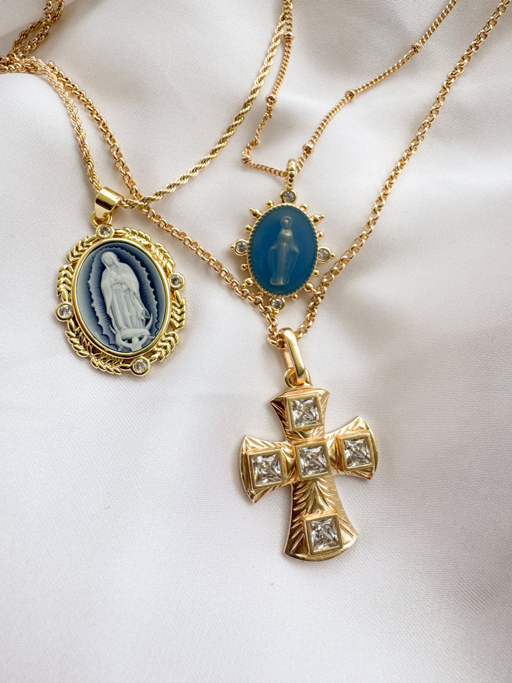 French Blue Cameo Mary Necklace by Joy Dravecky