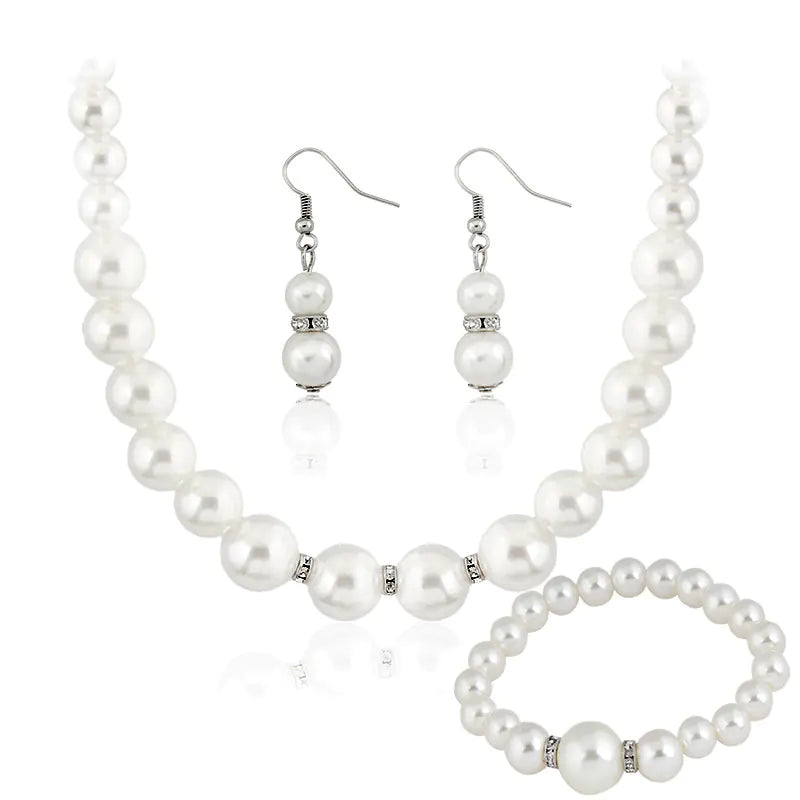 Pearl Necklace, Earrings, and Bracelet Set for Brides by Trendy Attic Store01