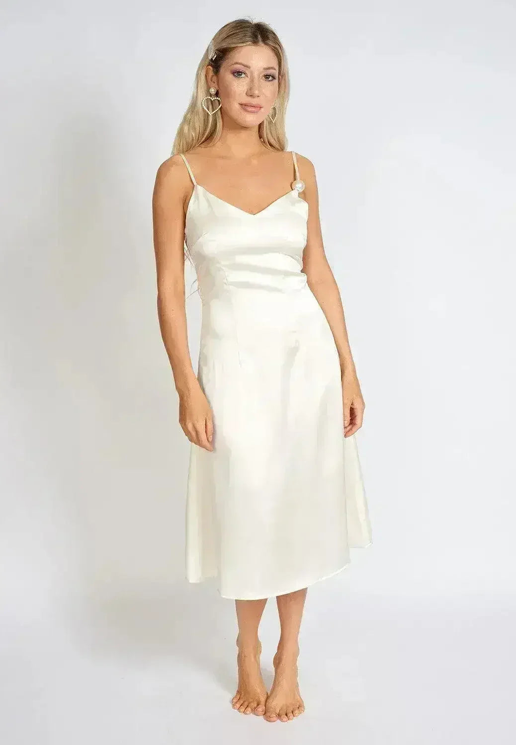Léonie One Pearl Satin Slip Dress by Femstylo
