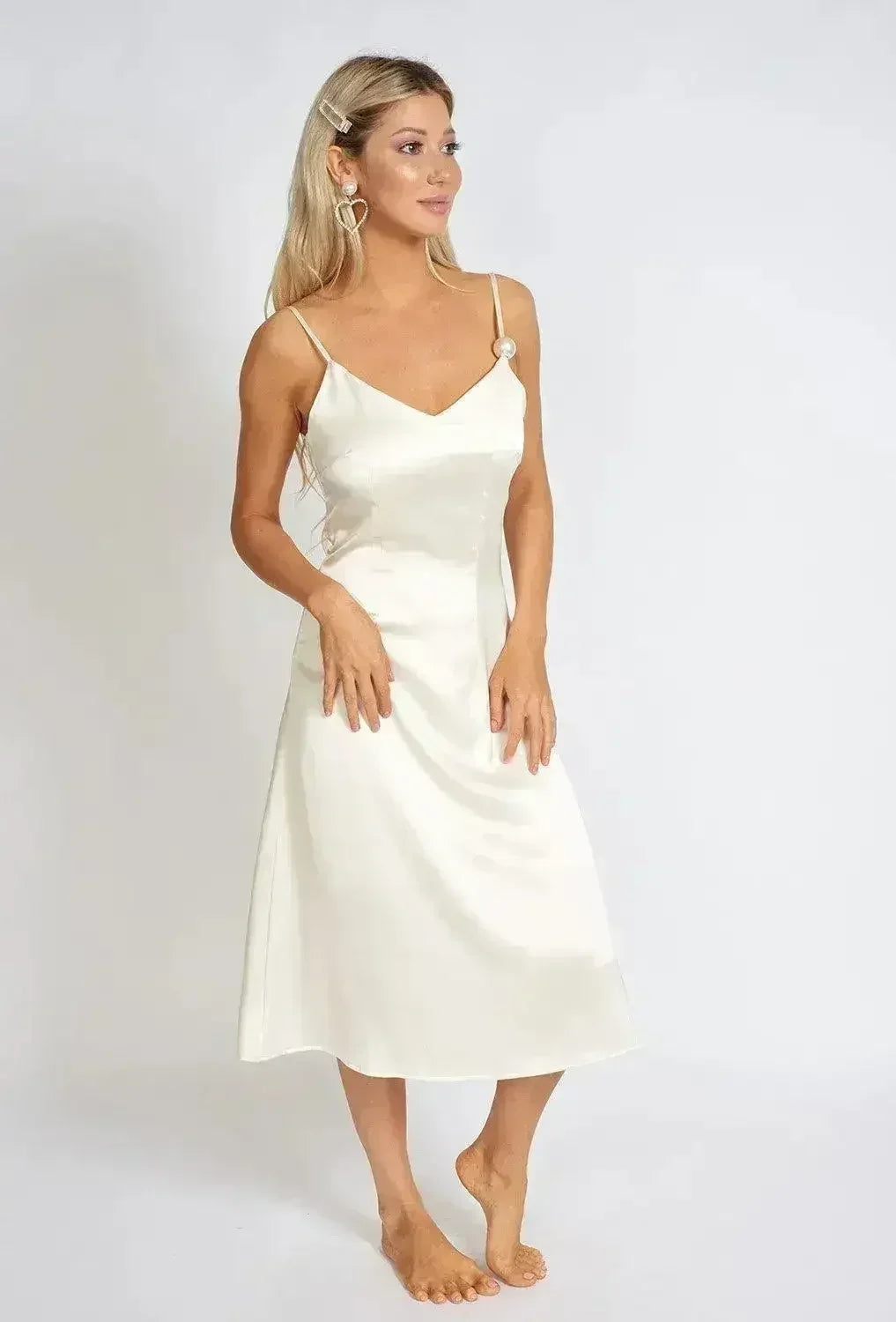Léonie One Pearl Satin Slip Dress by Femstylo