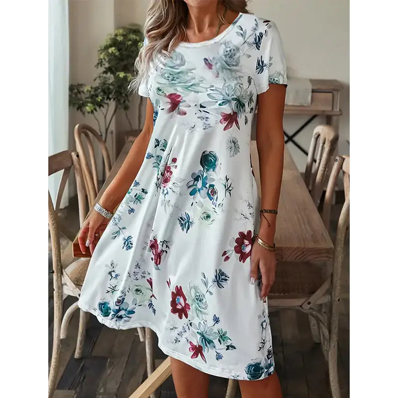 Loose Fit Printed Short Sleeve Dress by Trendy Attic Store01