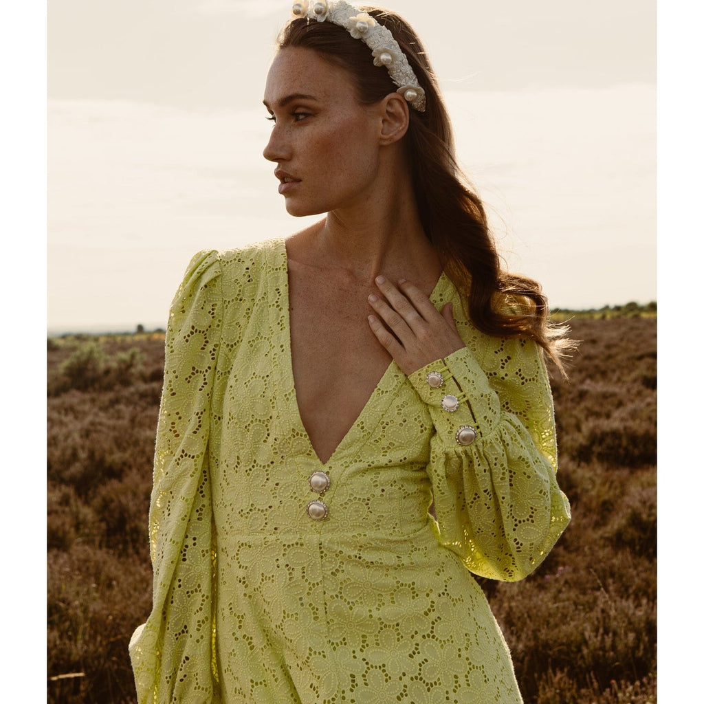 Verna Lime Green Eyelet Long Dress by ADIBA