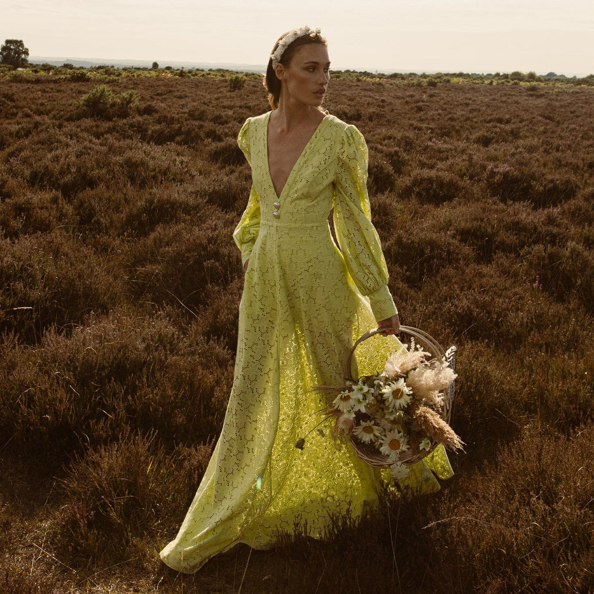 Verna Lime Green Eyelet Long Dress by ADIBA
