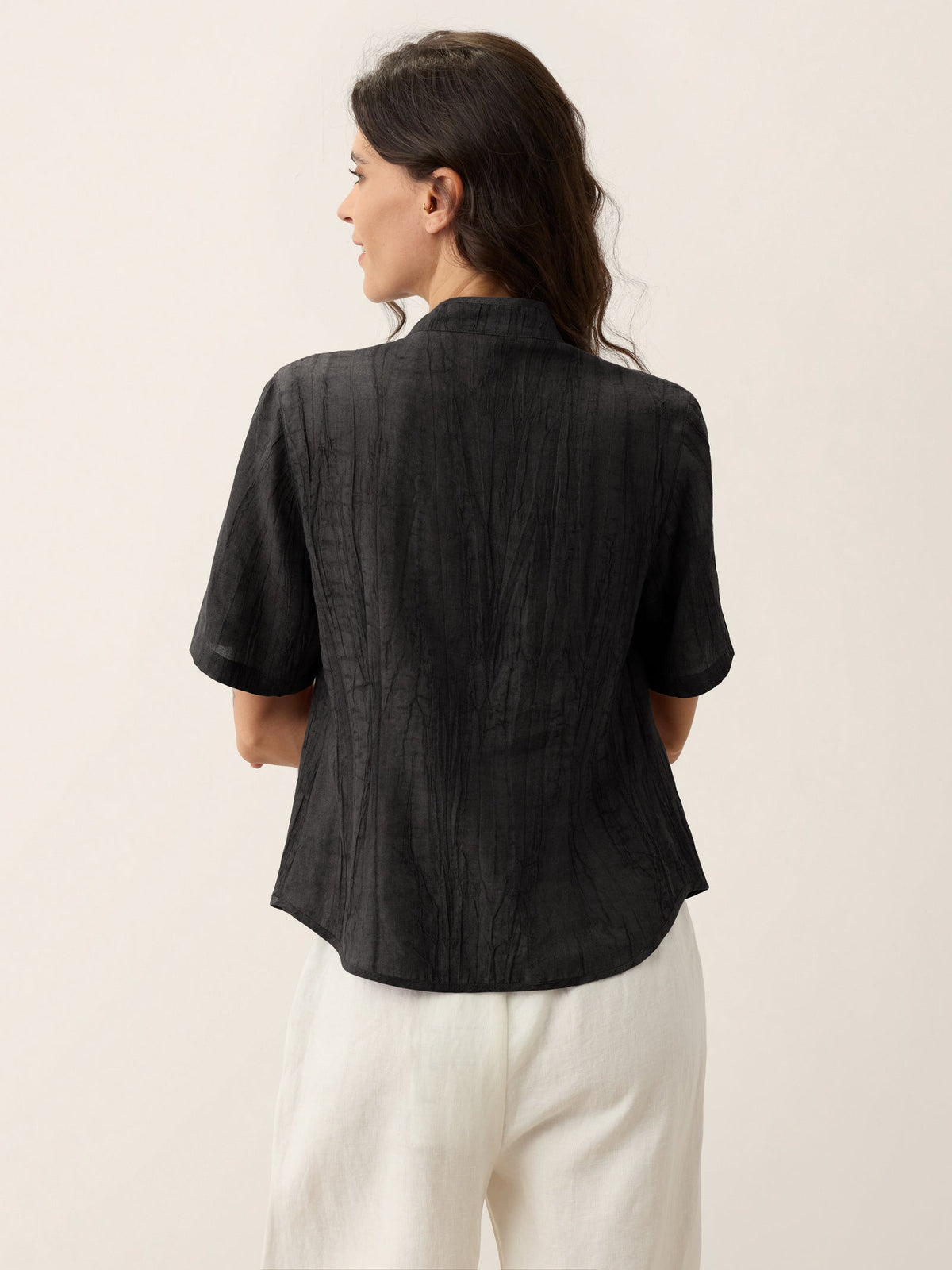 Lyocell Textured Stand Collar Shirt Jacket PHILIPPA by LINTICO