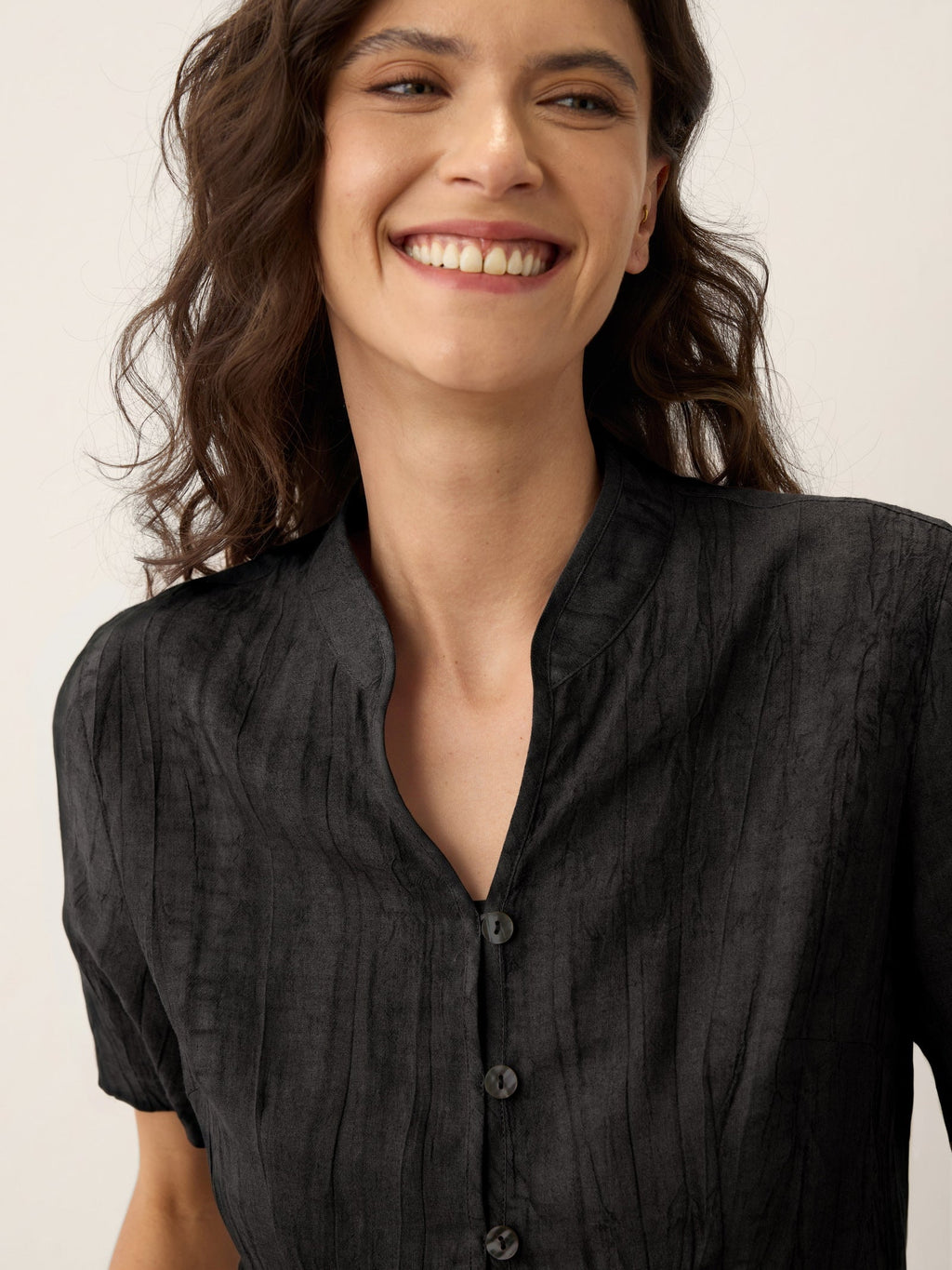 Lyocell Textured Stand Collar Shirt Jacket PHILIPPA by LINTICO