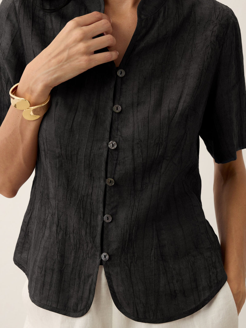 Lyocell Textured Stand Collar Shirt Jacket PHILIPPA by LINTICO