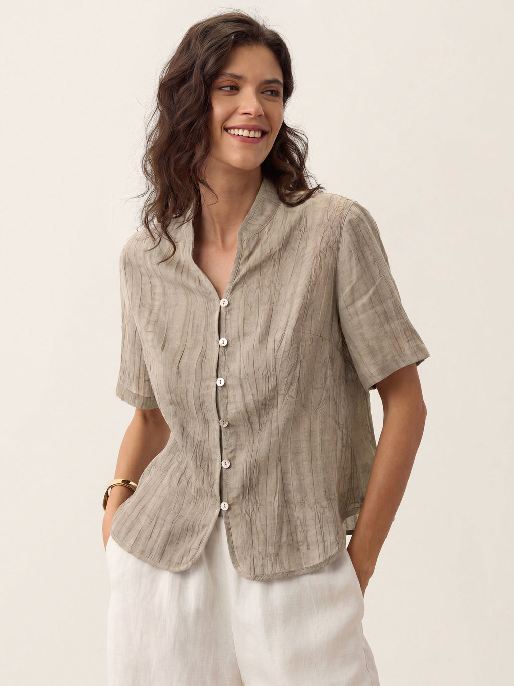 Lyocell Textured Stand Collar Shirt Jacket PHILIPPA by LINTICO