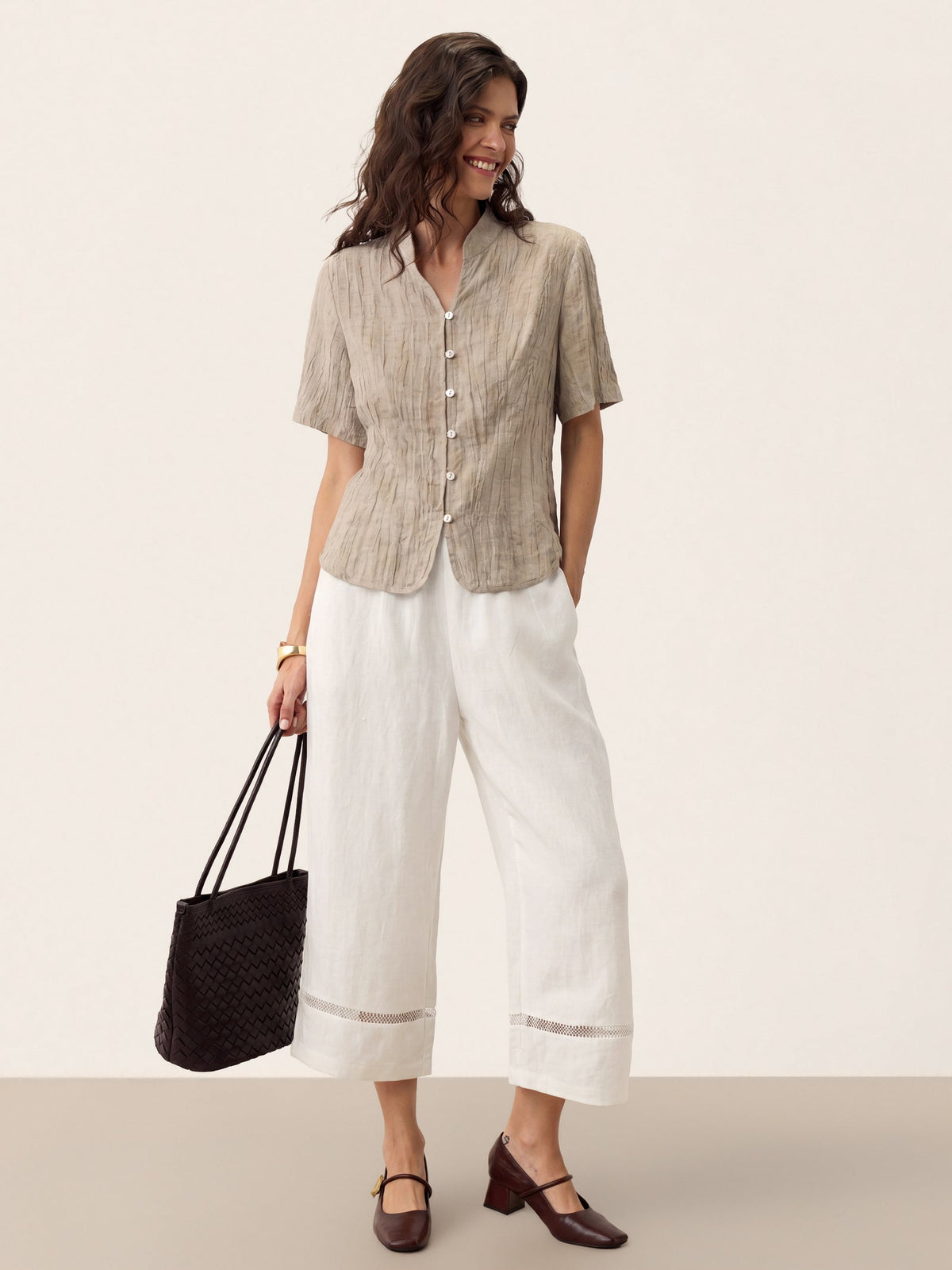 Lyocell Textured Stand Collar Shirt Jacket PHILIPPA by LINTICO