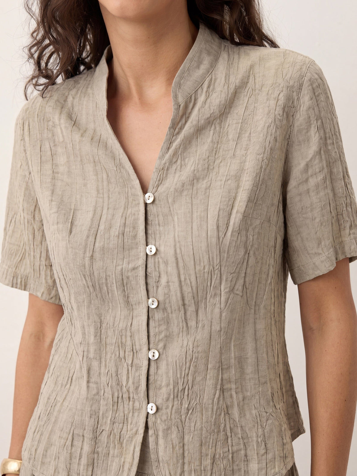 Lyocell Textured Stand Collar Shirt Jacket PHILIPPA by LINTICO