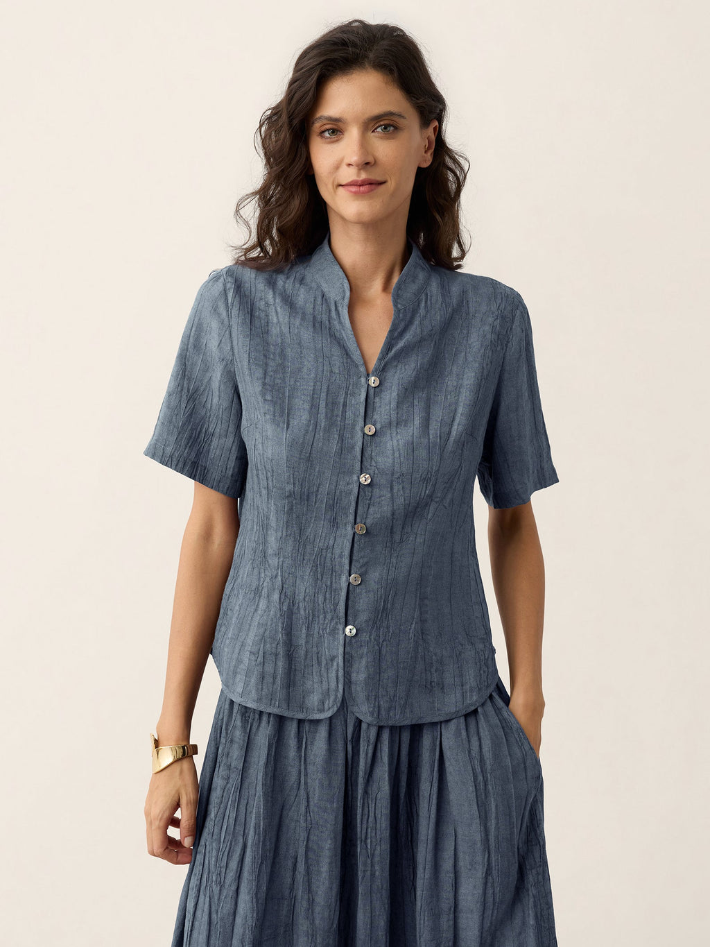 Lyocell Textured Stand Collar Shirt Jacket PHILIPPA by LINTICO