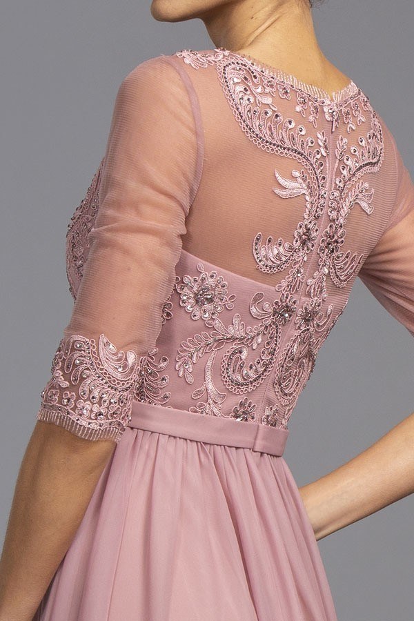 CLEARANCE - Aspeed USA M2078 Sheer Mid-Length Sleeve Long Dress (Size M) by DiscountDressShop