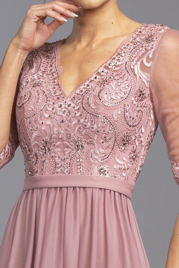 CLEARANCE - Aspeed USA M2078 Sheer Mid-Length Sleeve Long Dress (Size M) by DiscountDressShop