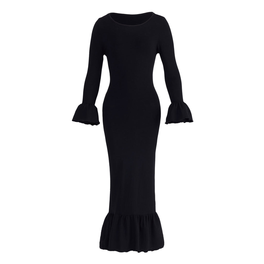 MARJORIE Bamboo Ruffle Dress, in Black by BrunnaCo