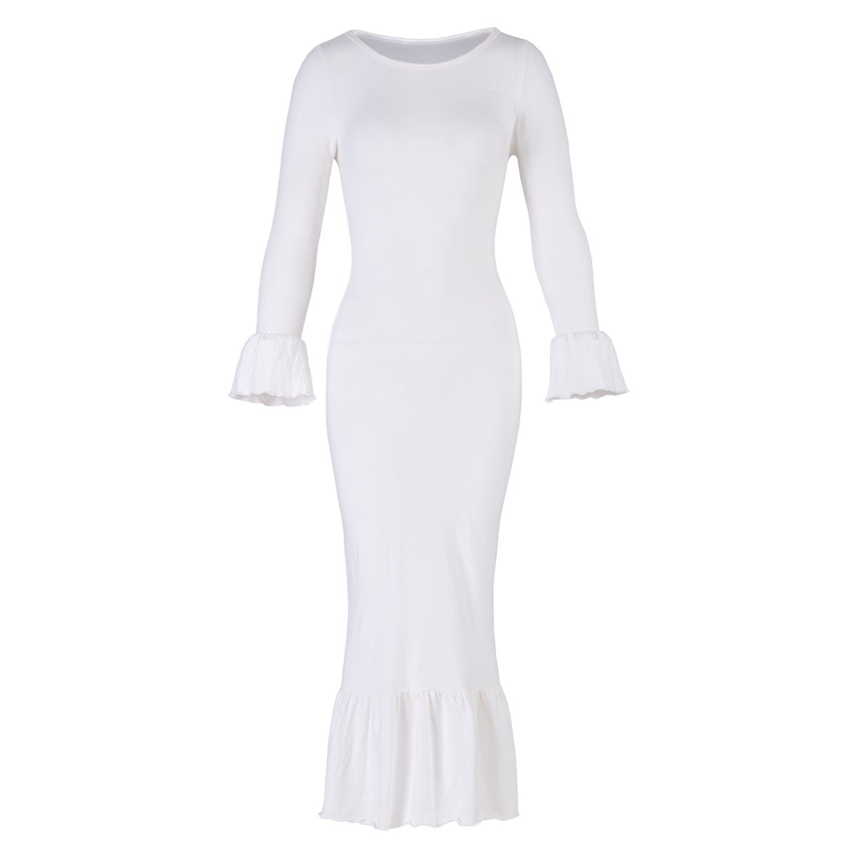 MARJORIE Bamboo Ruffle Dress In Off-white by BrunnaCo