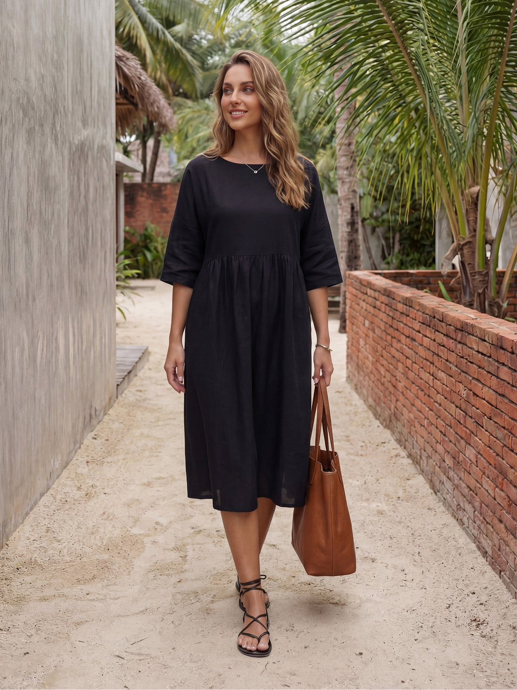 100% Linen A-Line Midi Dress VALENCIA by LINTICO