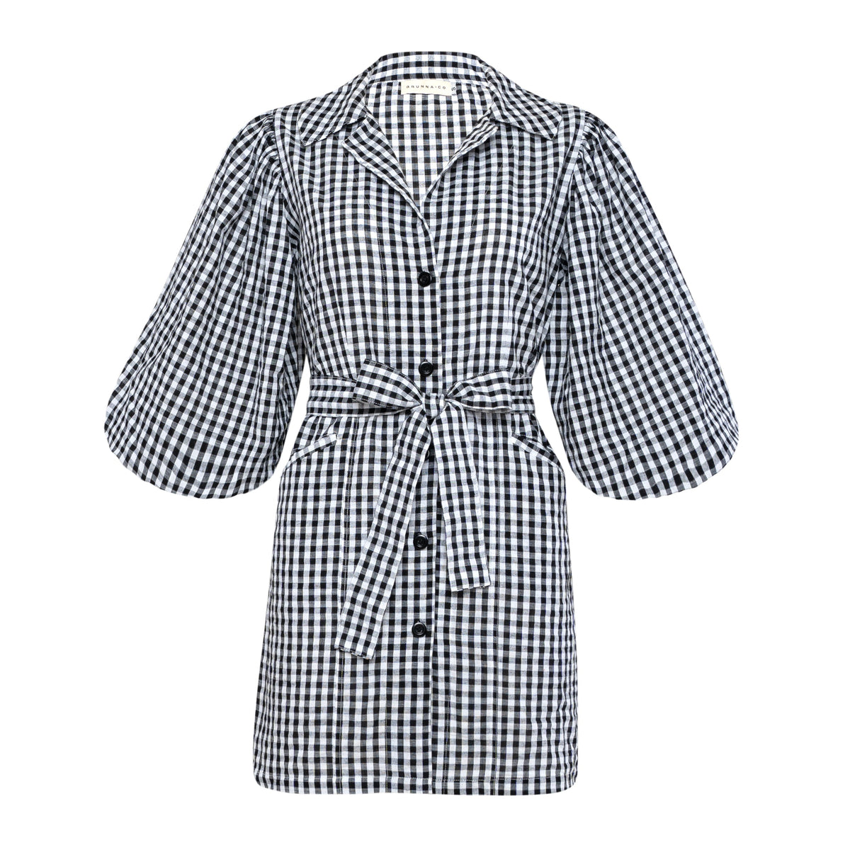 The Meghan Mini Gingham Dress In Black by BrunnaCo