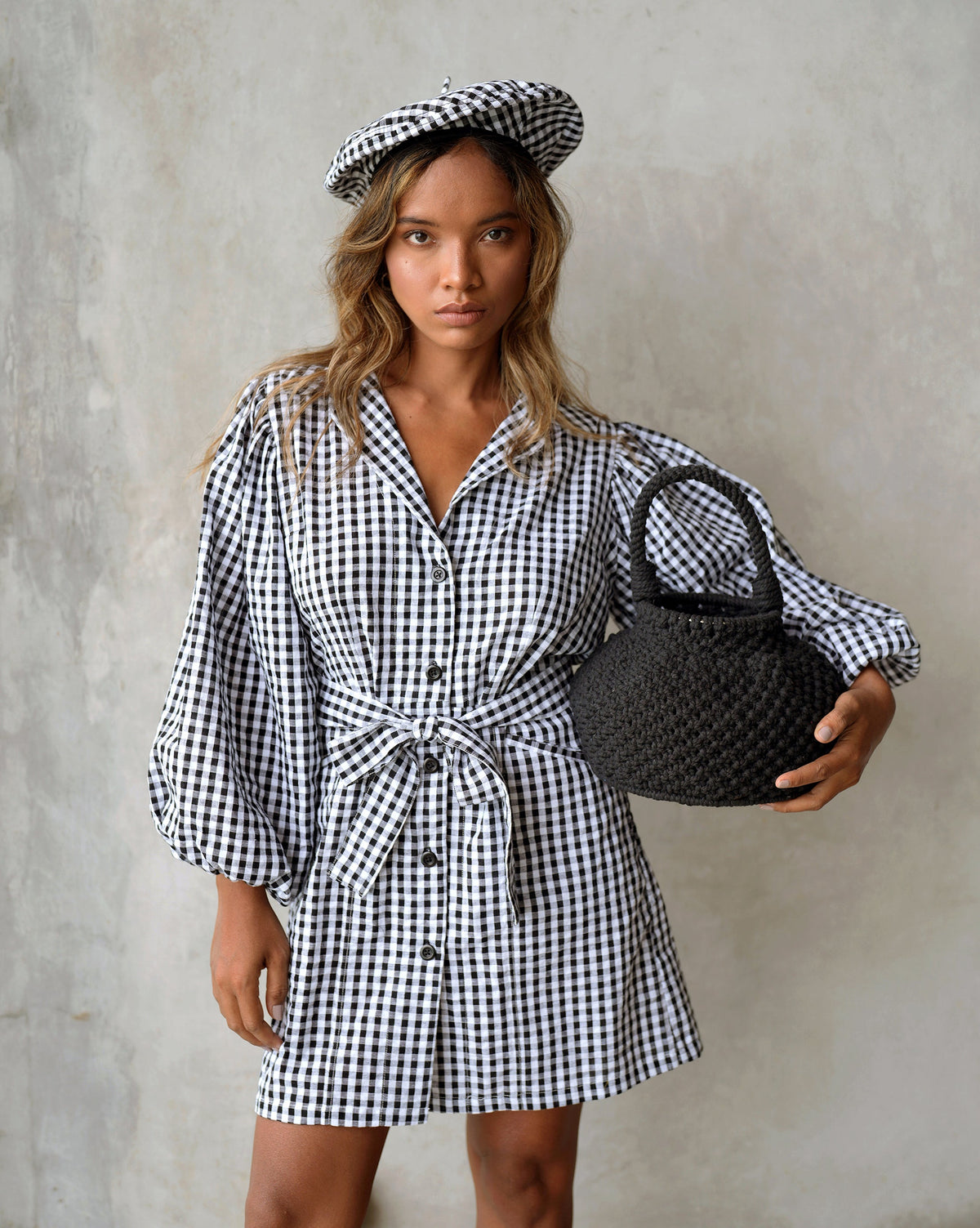 The Meghan Mini Gingham Dress In Black by BrunnaCo