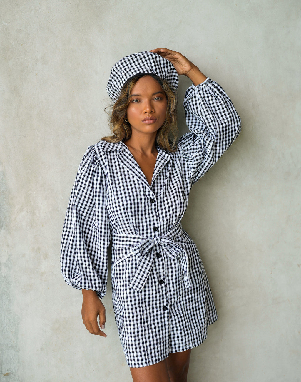 The Meghan Mini Gingham Dress In Black by BrunnaCo