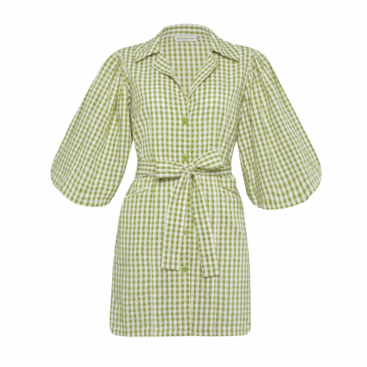 The Meghan Gingham Mini Dress in Olive Green by BrunnaCo