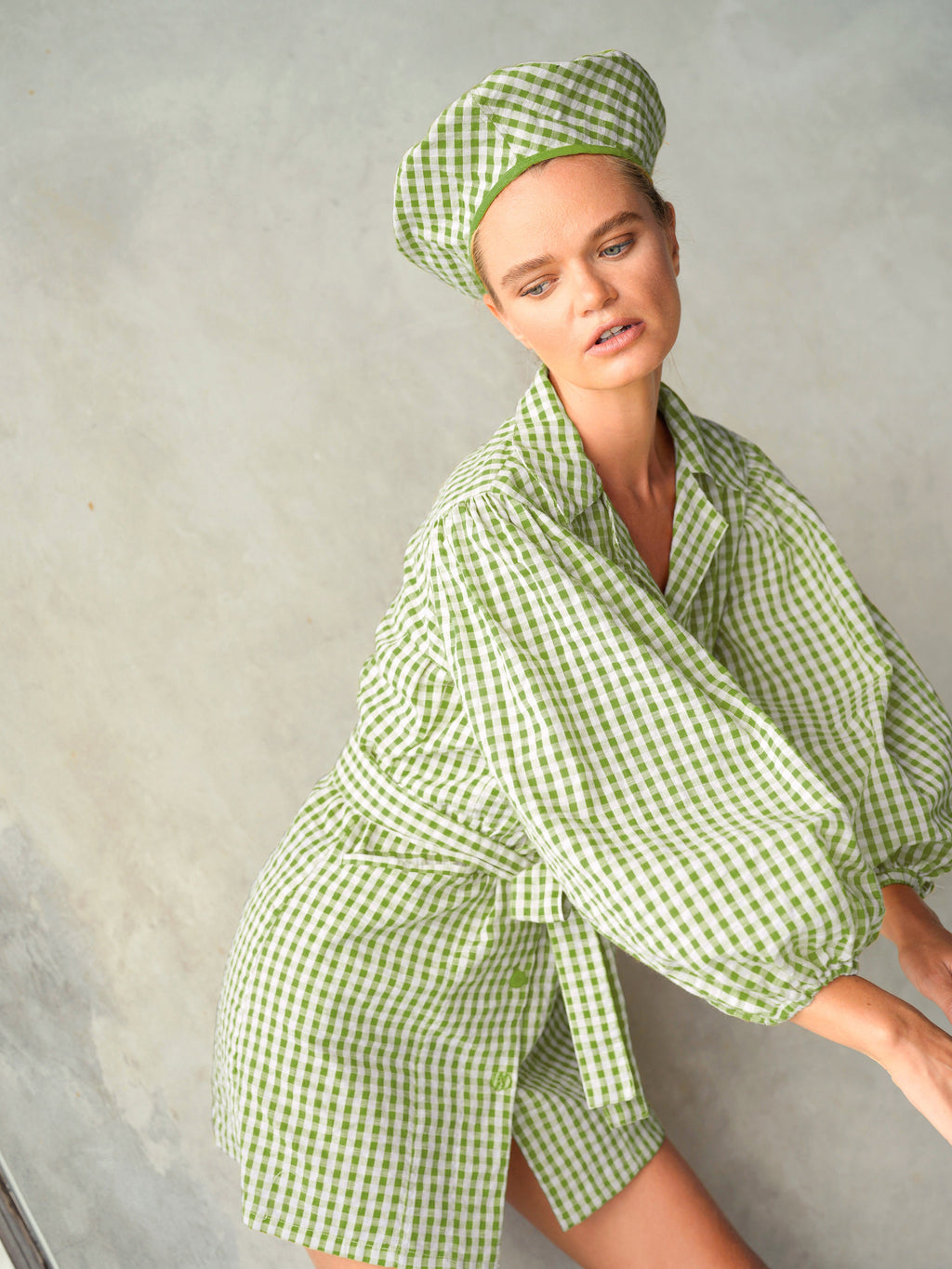 The Meghan Gingham Mini Dress in Olive Green by BrunnaCo