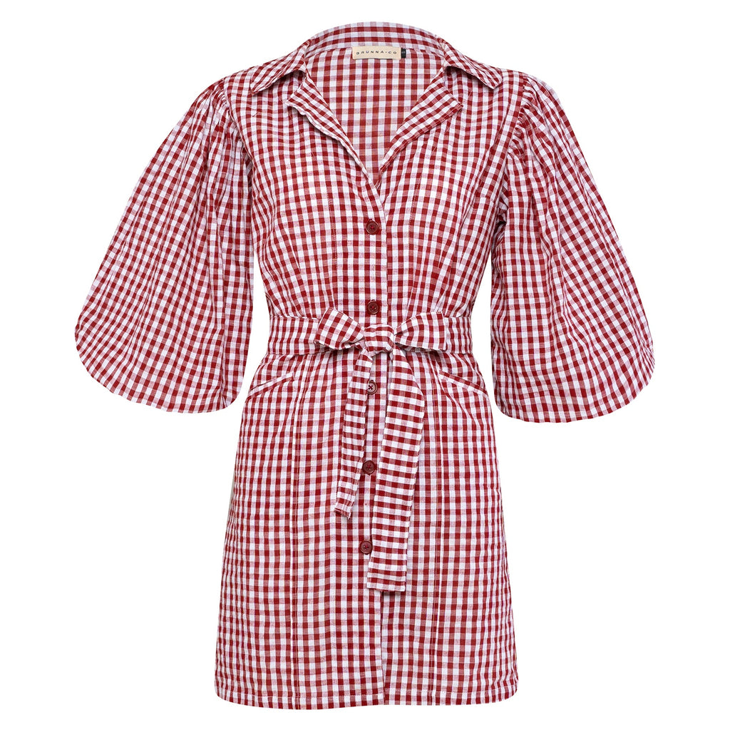 The Meghan Mini Gingham Dress, in Red by BrunnaCo