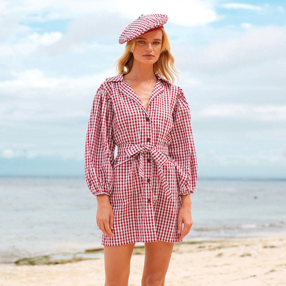 The Meghan Mini Gingham Dress, in Red by BrunnaCo