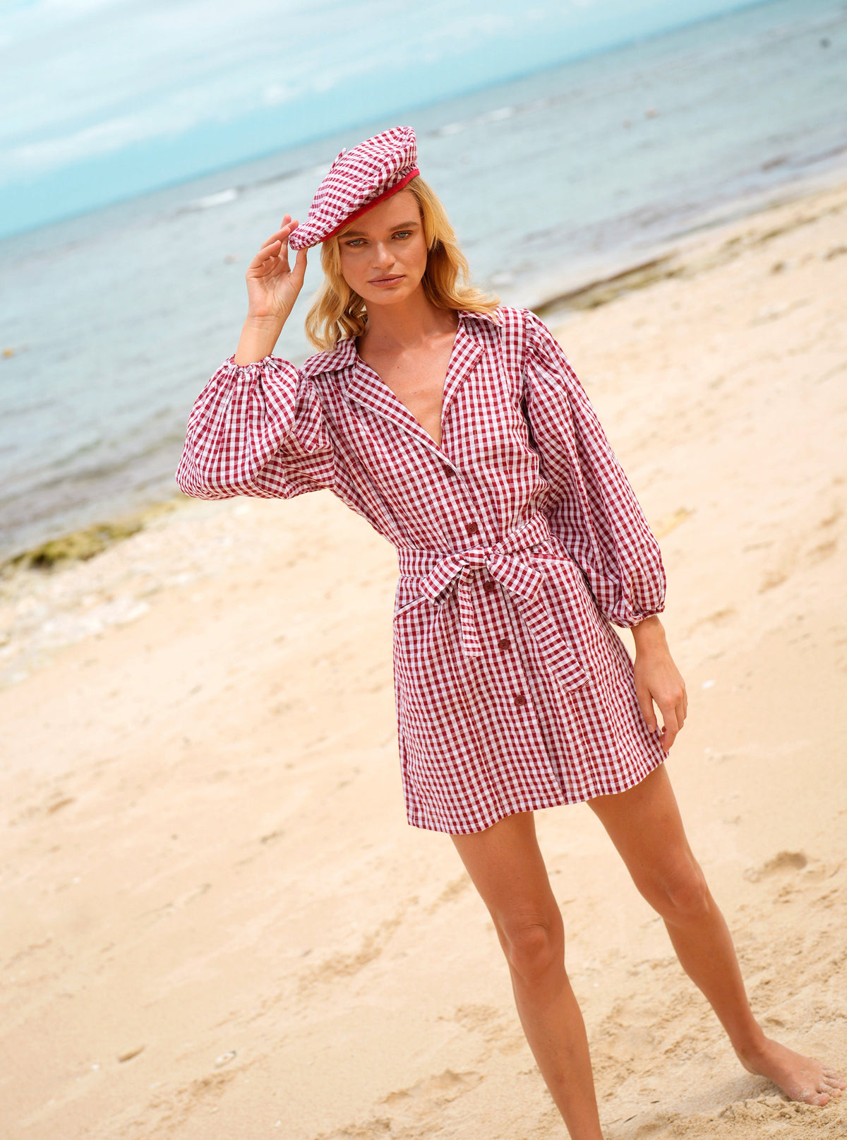 The Meghan Mini Gingham Dress, in Red by BrunnaCo