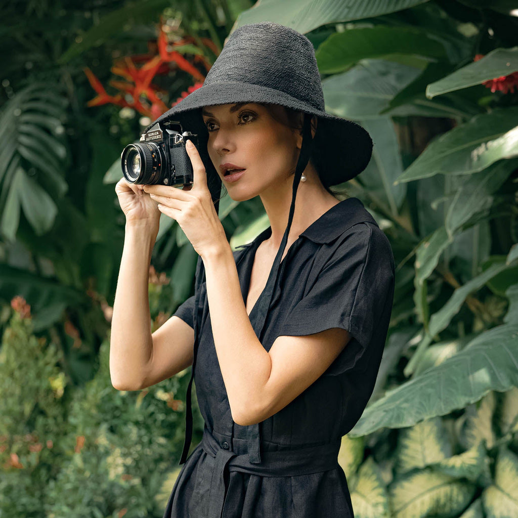 The Meg Jute Straw Hat In Black by BrunnaCo