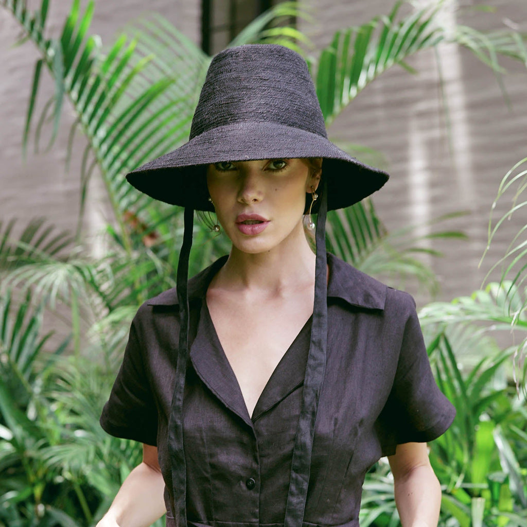The Meg Jute Straw Hat In Black by BrunnaCo