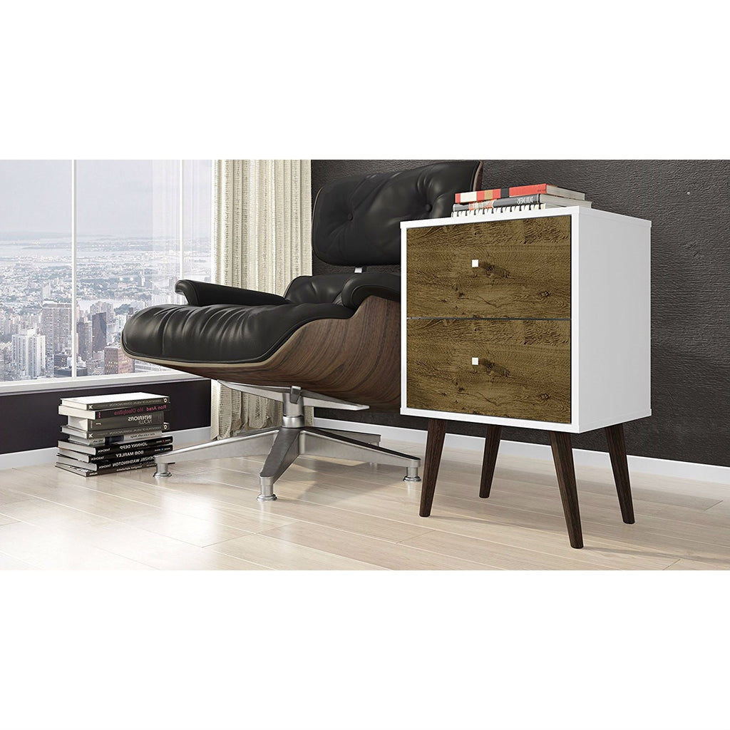 Modern Mid-Century Side Table Nighstand in White and Wood Finish by HomePacific