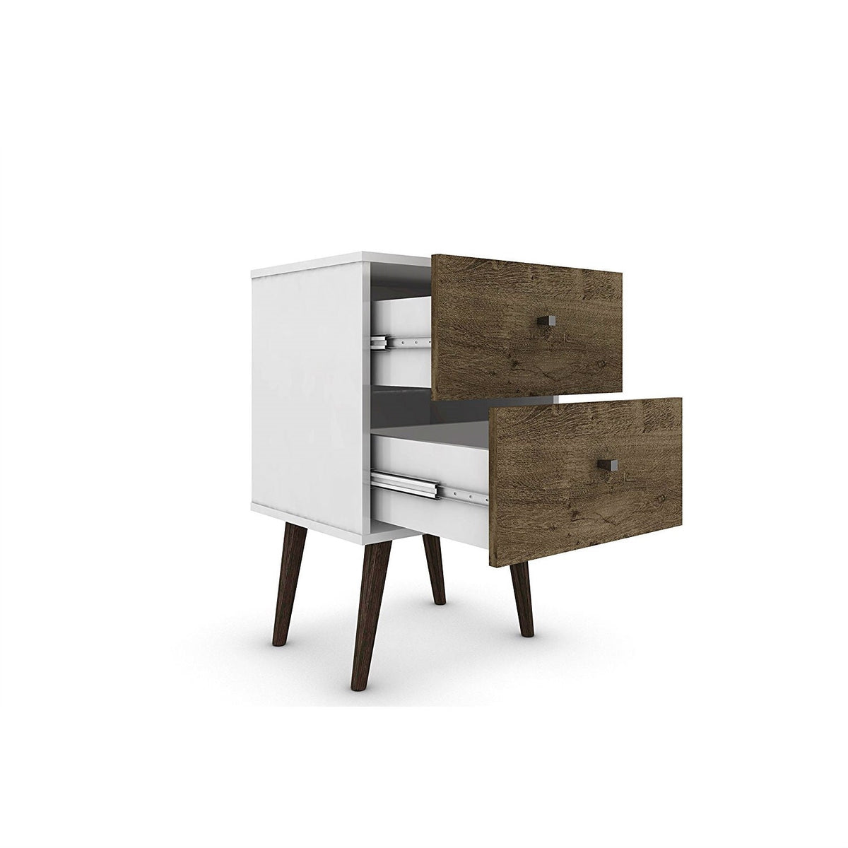 Modern Mid-Century Side Table Nighstand in White and Wood Finish by HomePacific