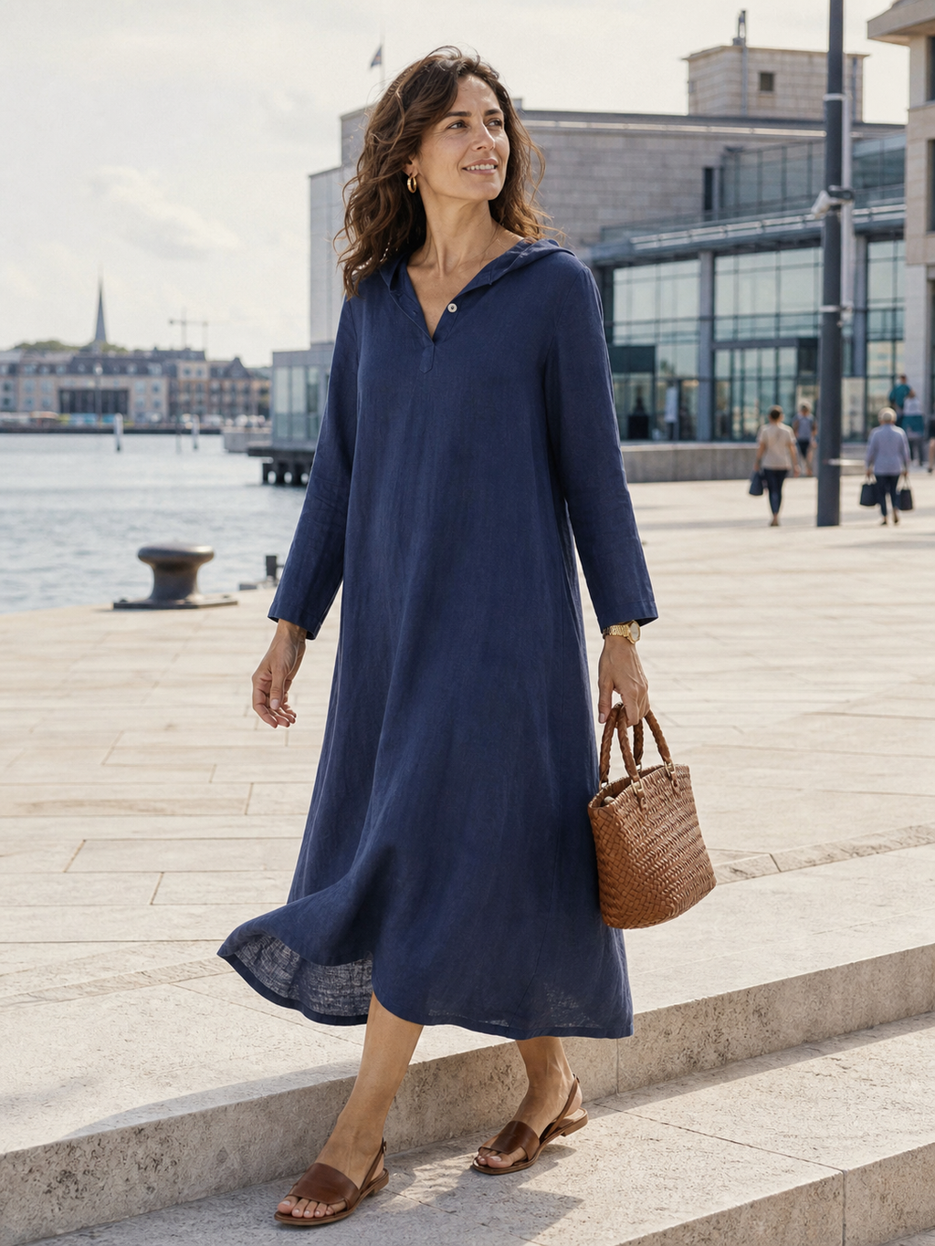 100% Linen Hooded Pullover Maxi Dress REBECCA by LINTICO